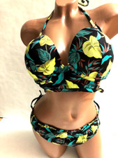 Victoria's Secret Bombshell Push Up Swim Bikini 2PC Set Vintage Leaves NWT