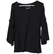 Inc International Concepts Womens BOHO Top Large Black Bell Sleeve Minimalist