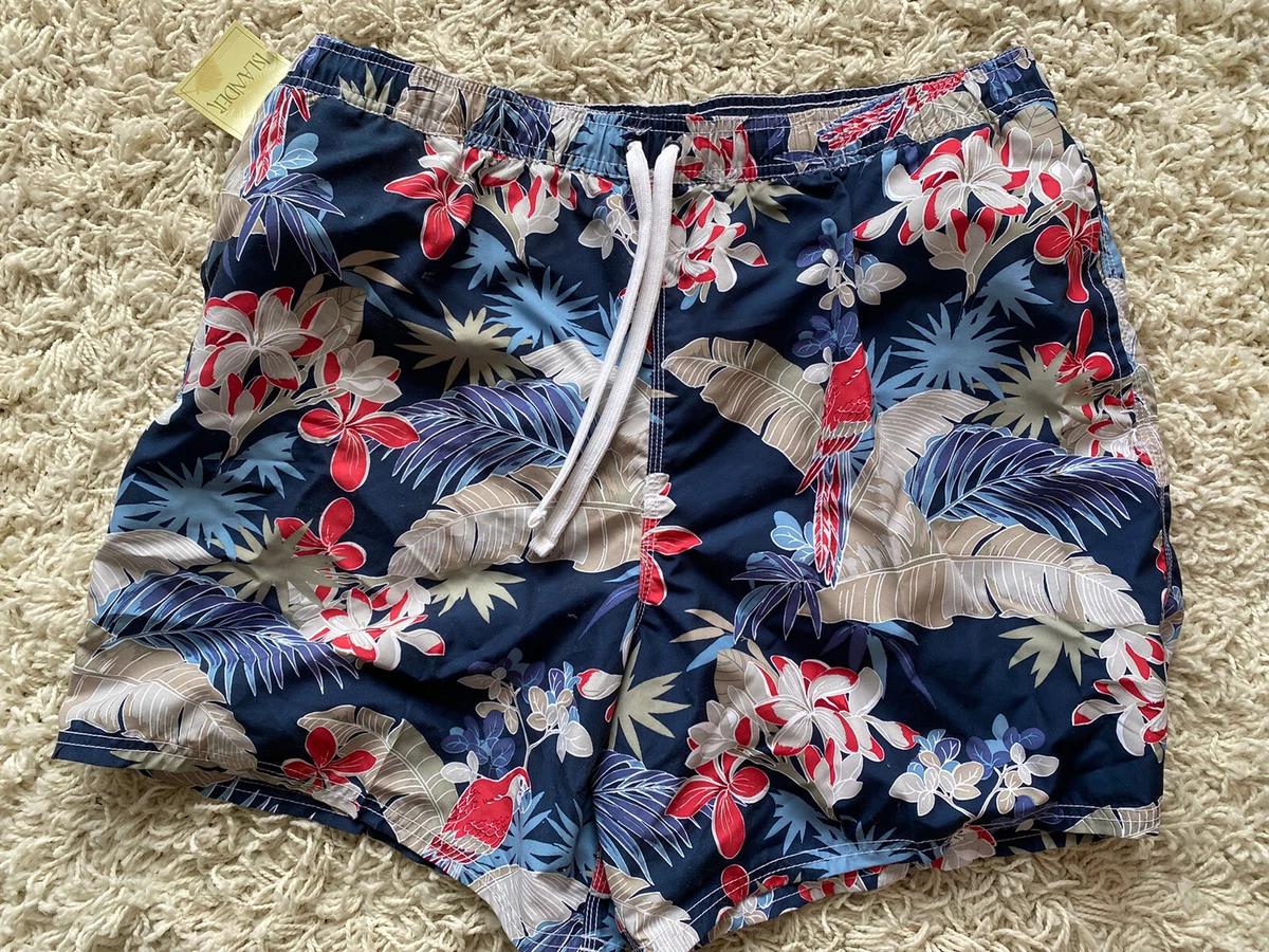 Islander Swim Trunks Parrot Tropical Swimwear Red Blue Grey X