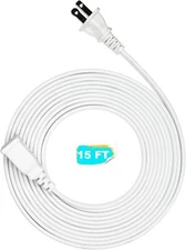 2Pc 15FT White Flat &Thin 2 Prong Long Extension Cord for Indoor/Outdoor Use for