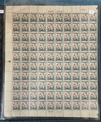 Scott #702, 2c Red Cross, Mint sheet/100, Left side, #s 20437(B)/20498 ...