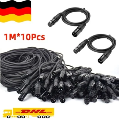 MARKENLOS 10x 1m cable de micrófono 3 polos XLR DMX Hall cable de micrófono neutrik compatible DE