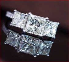 3.50 CT Princess Sparkle Moissanite Three Stone Engagement Ring 14K White Gold