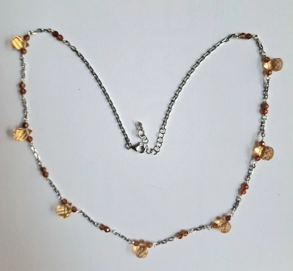 collana in argento 925 con zirconia cubica arancione e quarzo citrino a goccia  - Immagine 3 di 4
