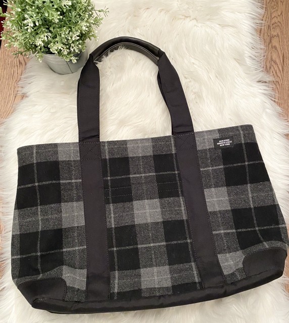 Jack Spade Black Gray Plaid Flannel Canvas Zip Market Tote Bag eBay