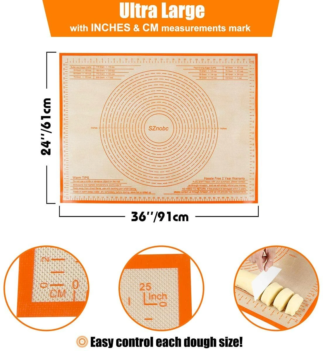 Extra Large Silicone Pastry Mat Nonstick Dough Mat Measurements 24'' By 36" NEW