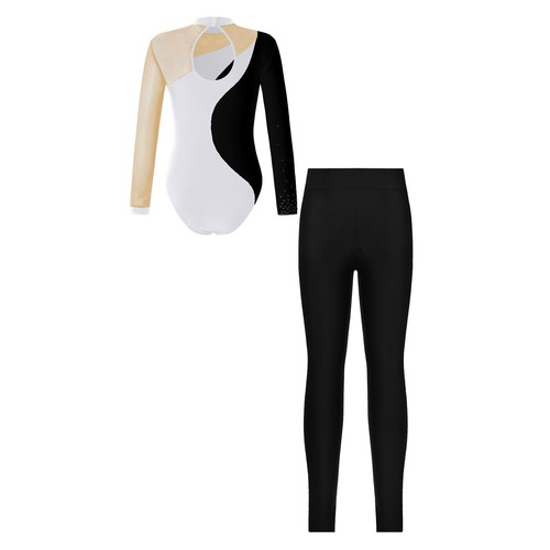 Girls Dance Outfit Hollow Back Tracksuit Elastic Waistband Set Kids Leotard - Picture 36 of 75