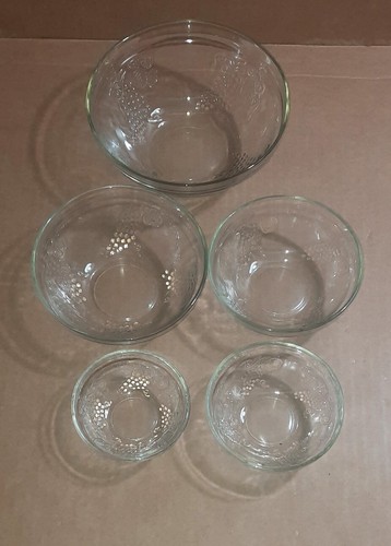 Bowl Prep Nesting Smart Home Embossed Grape Pattern Clear Glass 5 Pc. - Picture 2 of 5