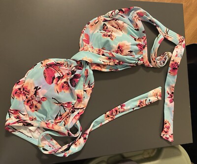 Blue floral bikini top, removable padding, size women's 10 Liz