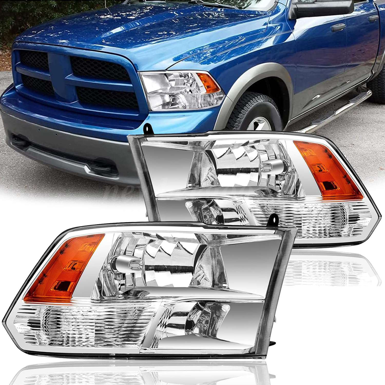 For 2009-2018 Dodge Ram 1500 2500 3500 Quad Chrome LH+RH Headlights lamps 09-18