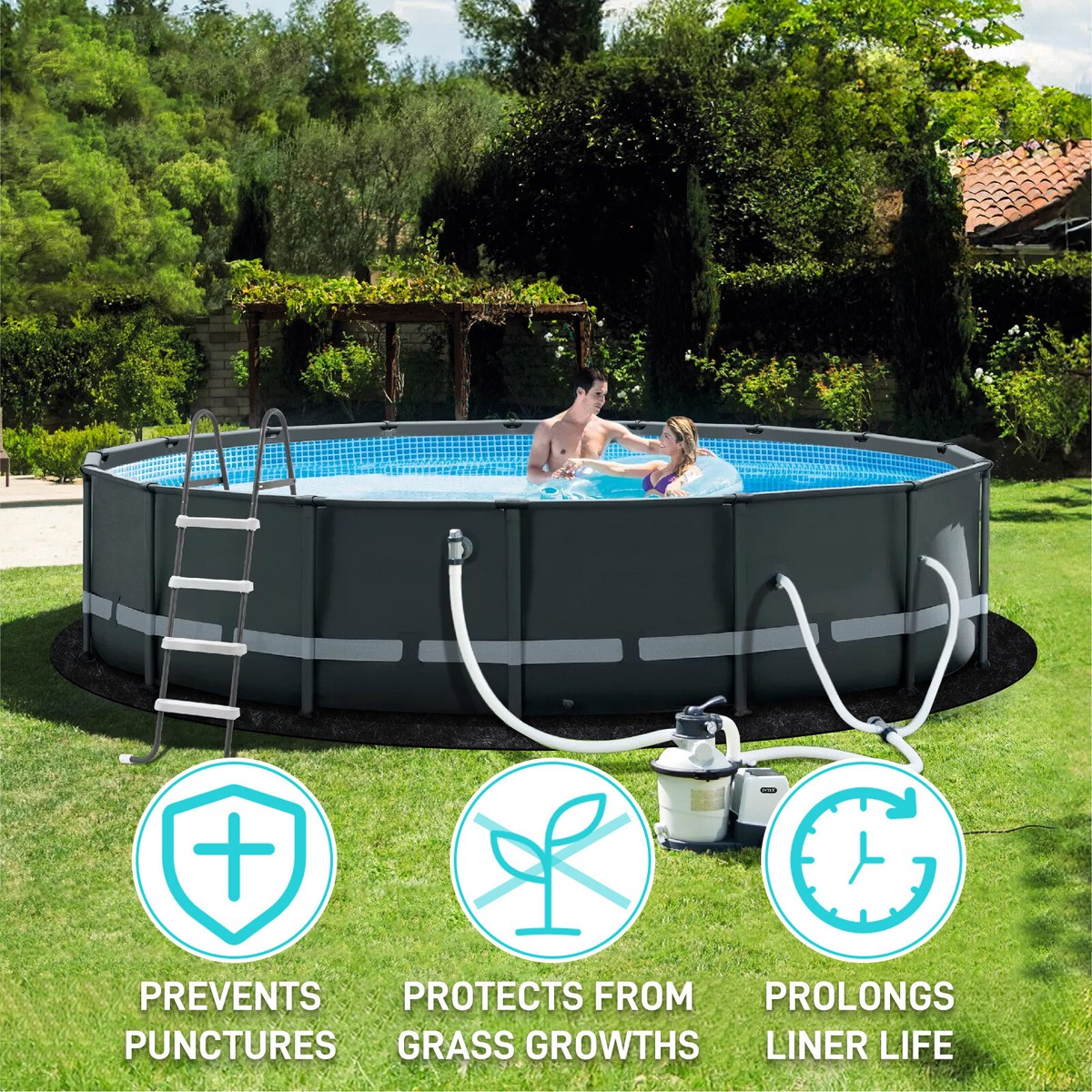 12x12 Foot Round Pool Liner Pad - 2.5mm Thick Felt Underlay For Above Ground Pools