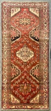 ANTIQUE KAZAK RUG, HANDMADE HALLWAY CAUCASIAN RUNNER CARPET (9FT X 4FT) CLEAN
