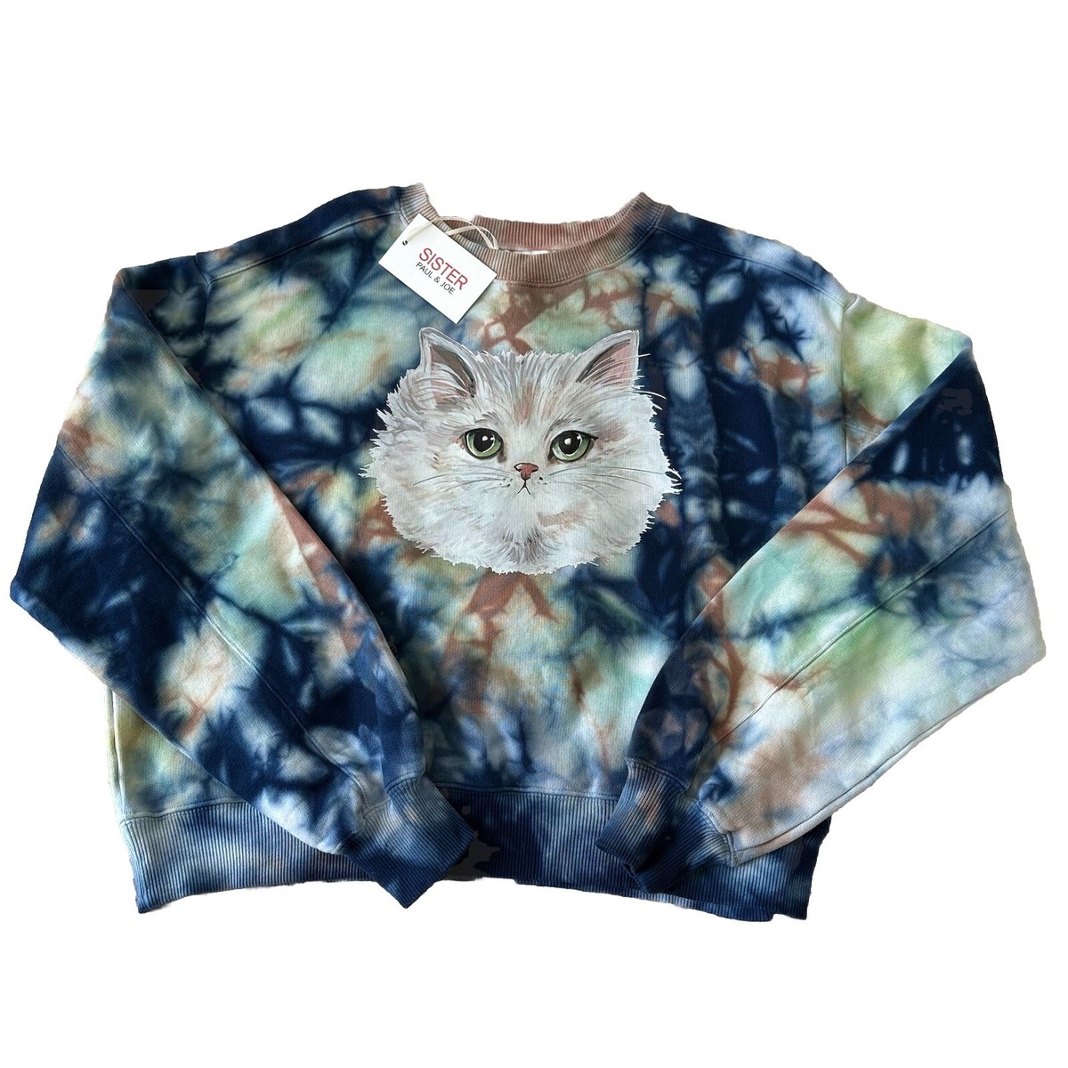 Paul and Joe Sister Cat Sweater Size 0 XS Blue Brian Persian Tie