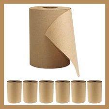 Paper Hand Towel 6 Rolls Natural Brown 8 inch 350 ft 1 Ply Hardwound Dispensers