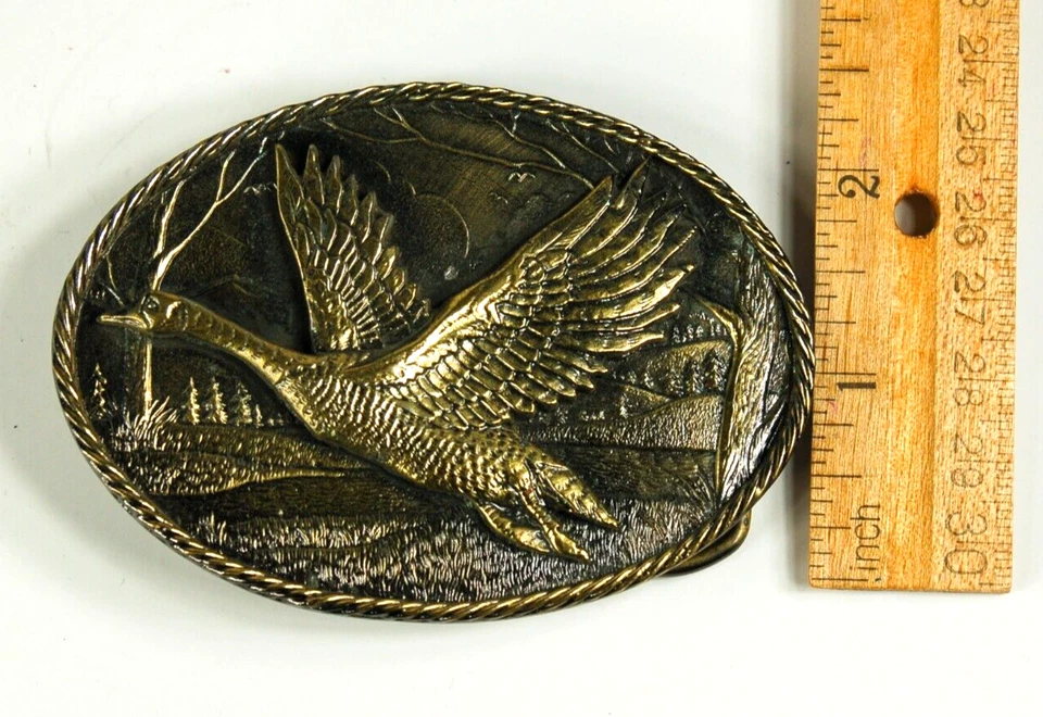 Flying Goose western belt buckle brass Great American Buckle Co Chicago - Image 3 of 4