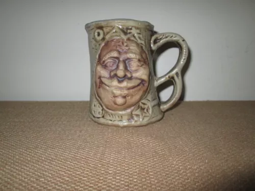 Vintage JIM RUMPH Cross-Eyed Ogre Pottery Face Mug w/ Troll Inside Tankard Stein