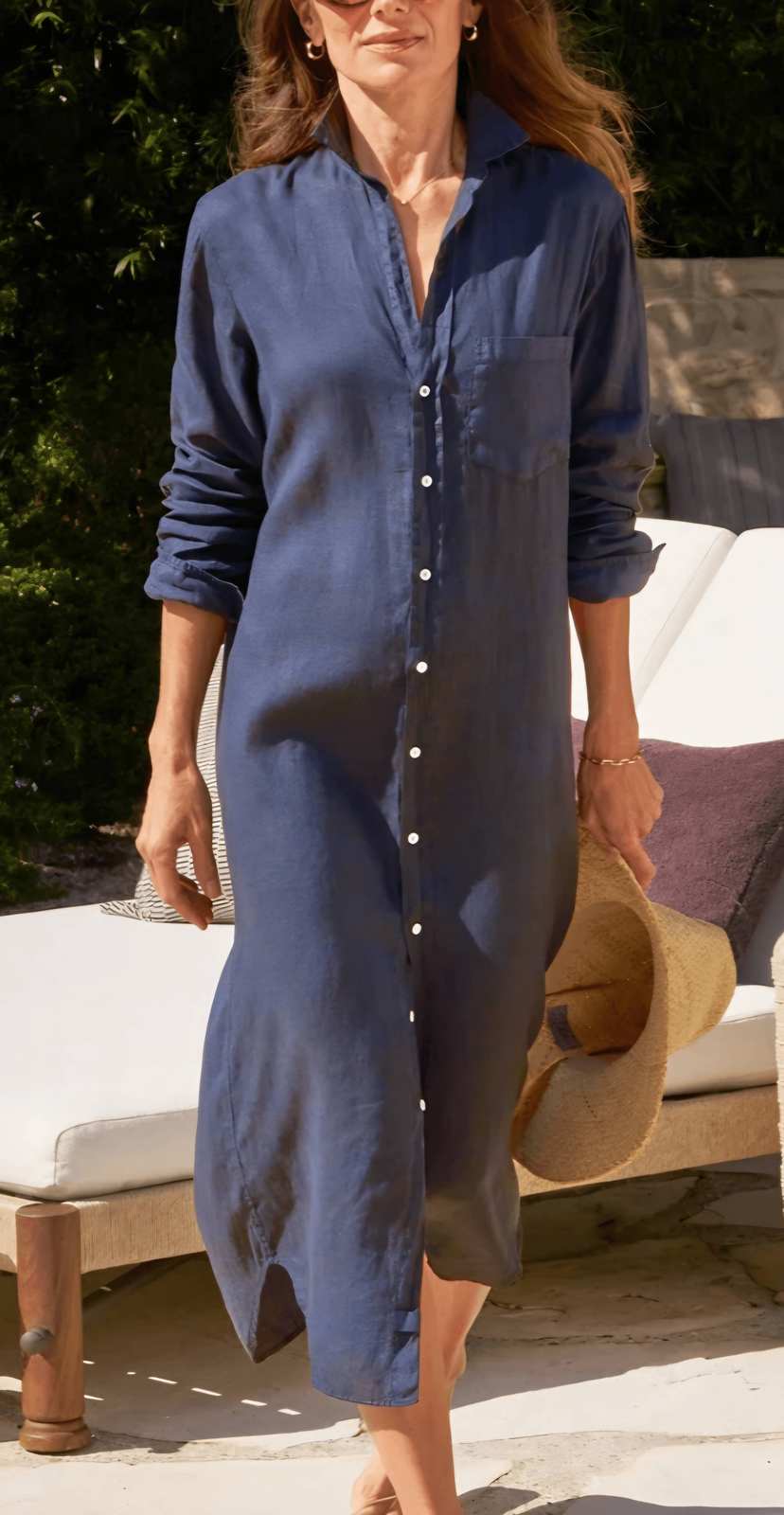 Frank & Eileen Rory Maxi Shirtdress in organic cotton Navy sz XL