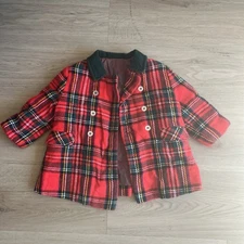 Vintage Kute Kiddies Coat Girls 18m Plaid Peacoat Wool Preppy Retro Red Black