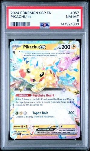2024 POKEMON SSP EN-SURGING SPARKS #057 PIKACHU EX PSA 8