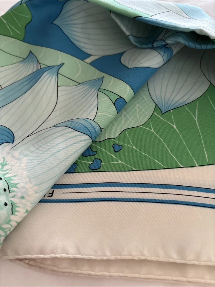 HERMÈS Rare Carré Foulard Vintage Soie PARIS -Fleurs De Lotus -90 X90Cm. TBE - Photo 4/4