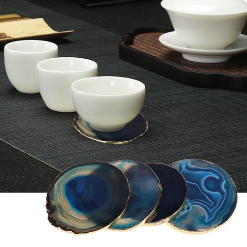 4 Pezzi Pietra di Agata -Tè -Tazza Imbottitura Sottobicchieri Geometrici Rotondi - Foto 2 di 11