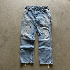 Vintage Dickies Carpenter Jeans Size 34x32 Blue Light Wash Denim Distressed Work