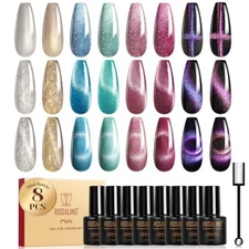 Cateye Gel Polish, 8 Colors Holographic Magnetic Cat Eye Gel Nail Polish Set wit