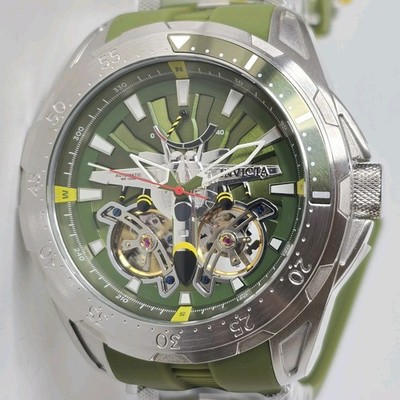 Invicta Men's Automatic Aviator Double Open Heart Watch Green 51.5mm 44685