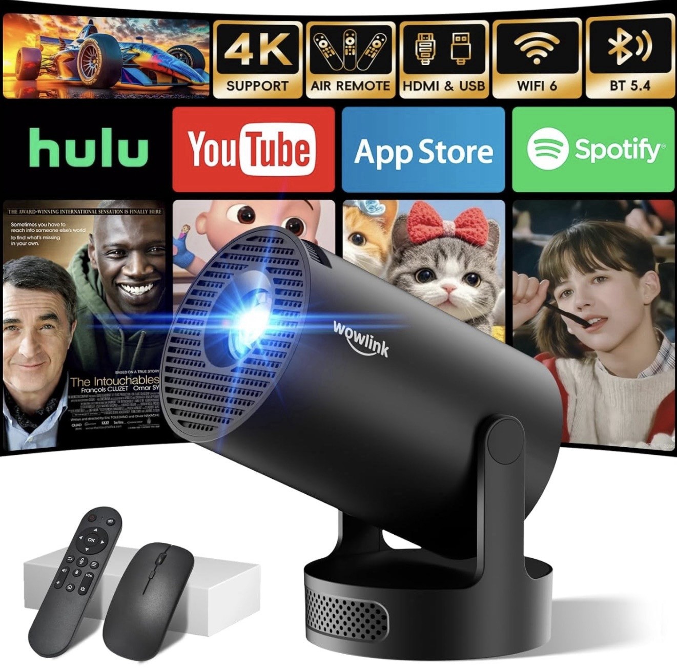 Proiettore 4K Smart per Bambini e Gaming - Wi-Fi 6 180°