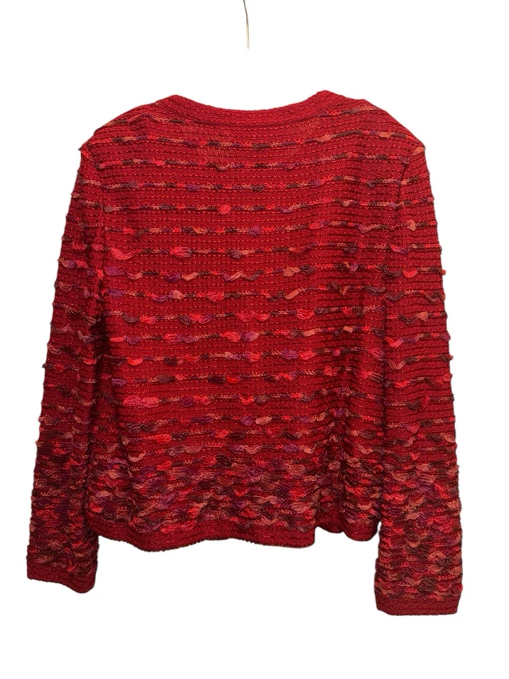 St. John Couture Red Ribbon Knit Shimmer Boucle Zip Sweater Jacket 14 - Image 2 of 4