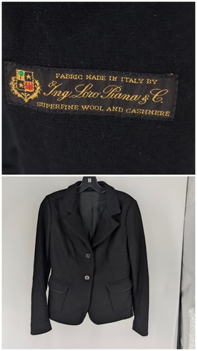 Loro Piana Italy Superfine Wool Cashmere Leather Trim Blazer Jacket Black S