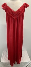 Vtg Jill Andrea Nylon Nightgown Women s L Red Lace Trim Long Made USA 70s