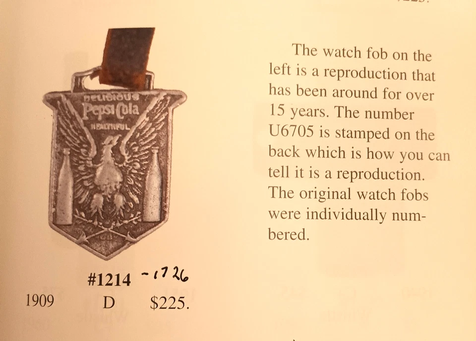 Antique Watch Fob : Delicious Healthful PEPSI COLA #6705, New Bern NC, 1909 - Image 4 of 4