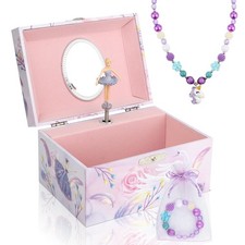 Girls' Musical Jewelry Box Organizer with Jewelry Set Spinning Ballerina
