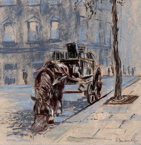 BARBARA HANDCOCK Pastel Drawing HORSE AND CART IN STREET LANDSCAPE - Picture 6 of 6