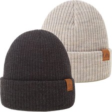 Moon Kitty 2 Pack Baby Beanies Soft Warm Infant 0-24 Months, Beige black Gray