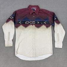 Vintage Wrangler Pearl Snap Shirt Mens Large Cream Aztec Long Sleeve Western USA