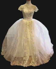 Rare Vintage Strawbridge And Clothier 50s Cream Wedding Dress Gown Orig Box 1956