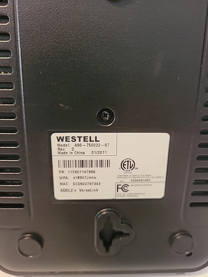 Westell 7500 Model A90-750022-07 DSL Wireless Gateway Modem Router UNTESTED  - Image 3 of 4