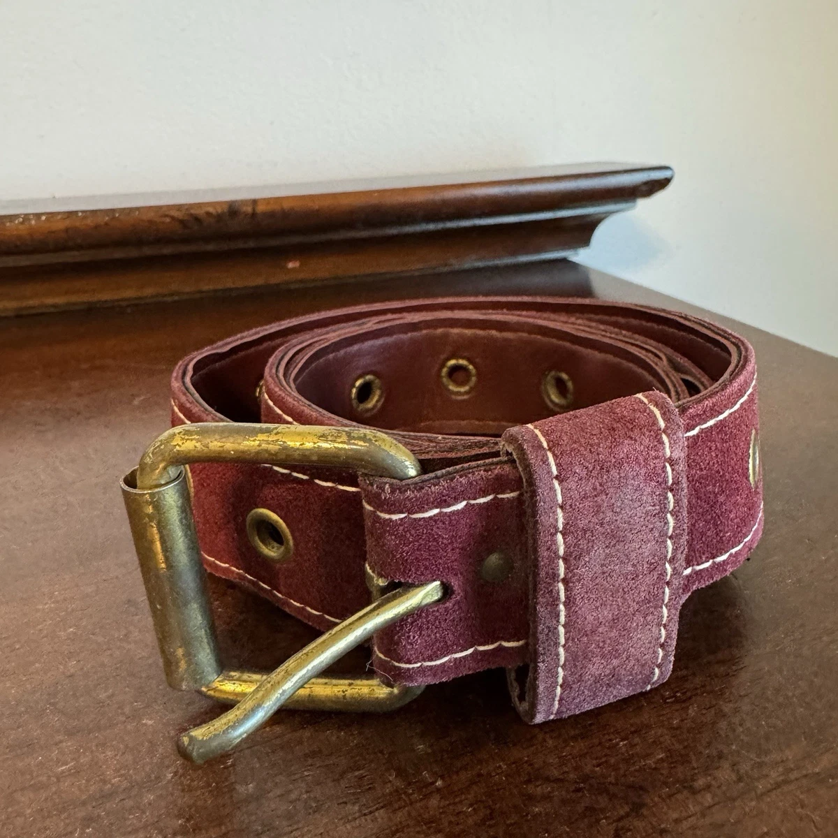 Womens Belt Vintage Italy Purple Suede Leather Floral Silver Accents‎ Size 31 LADIES main image 4