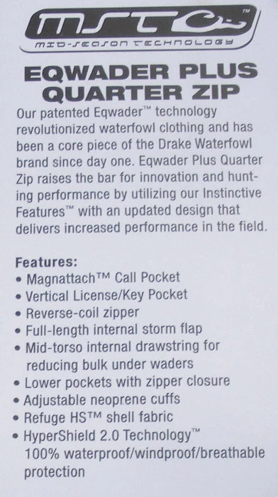 Drake Waterfowl 4320-015-5 Eqwader Plus 1/4 Zip Shirt Jacket Max5 2XL - Image 3 of 3