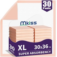 MKISS Bed Pads Disposable 30 x 36 30 Count Heavy Duty Absorbent Adults Incont...