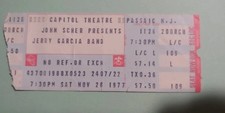 JERRY GARCIA Band Concert Ticket Stub. 11/26/1977 Capitol Theatre - Passaic N.J.