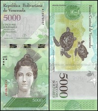 VENEZUELA 5000 Bolivares 2016 s/n B37016277 Uncirculated