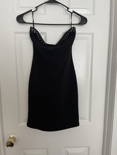Forever 21 Small Gothic Black Studded Mini Dress Strapless