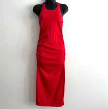 Michael Stars Red Ruched Side Racerback Midi Tank Dress Women's Small Sleeveless