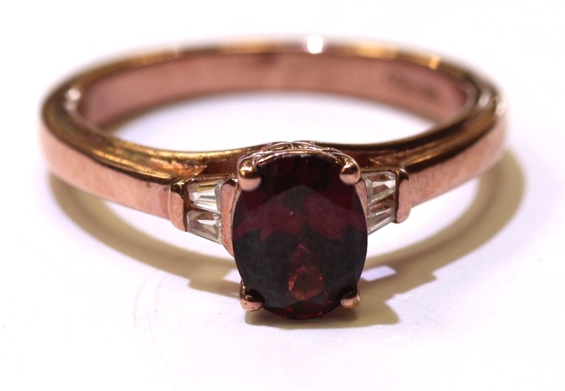 925 sterling silver rose gold plated Rhodolite garnet white topaz gemstone ring