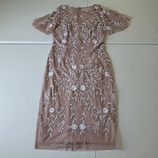 Adrianna Papell Dress Womens 8 Pink Beaded Tulle Floral Sheath Cocktail Wedding