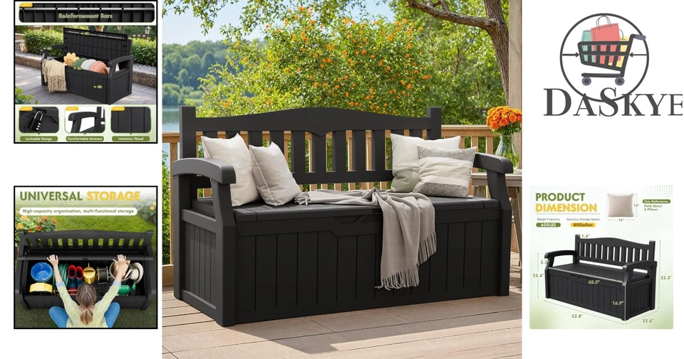 Compact 80 Gallon Storage Bench with Backrest - Perfect for Gardens & Patios - Image 2 of 4