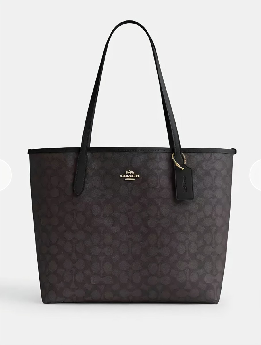 NWT COACH City Large Tote Bag Signature Canvas Walnut Black